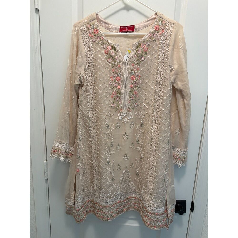 Roop Sari Palace Pakistani Embroidered Kurta Tunic Size S Blush Fully Lined - Picture 7 of 12